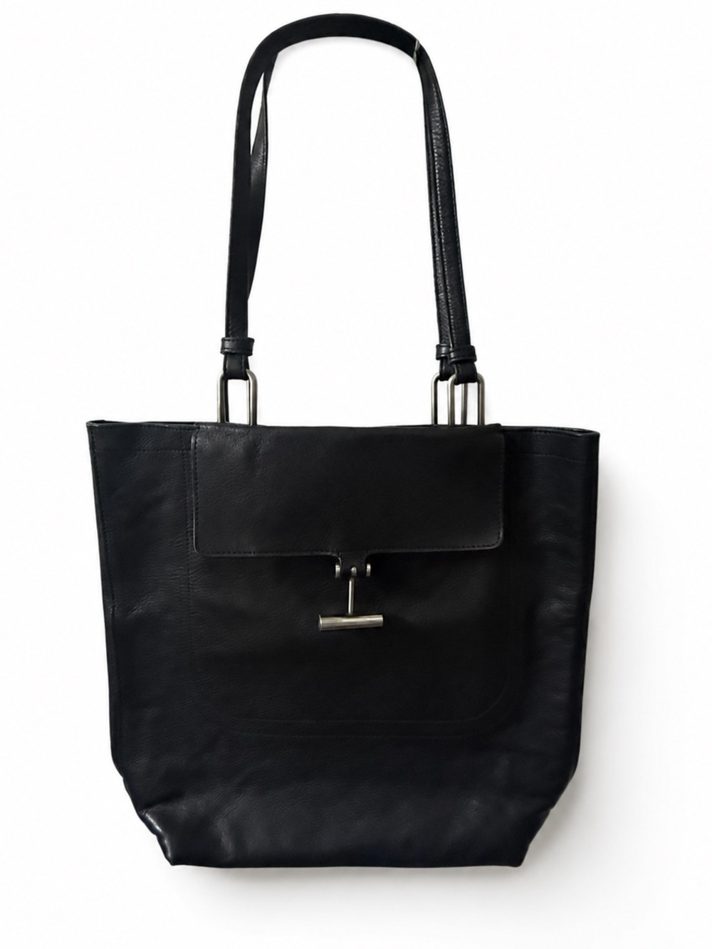Trask Black Leather Large Tote Bag T-Bar Hardware Luxury Restoration Project